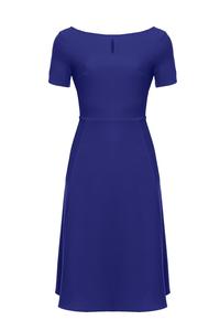 Blue Short Sleeves Flared Midi Dress
