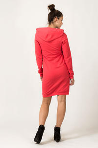 Coral Hooded Dress with Long Sleeves