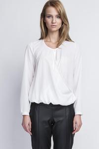 White Elegant Wrap Front Long Sleeves Blouse