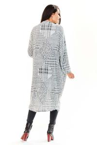 Grey Plaid Pattern Long Losse Lapels Cardigan