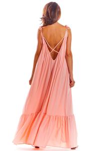 Powdered Maxi Dress with thin straps with a frill