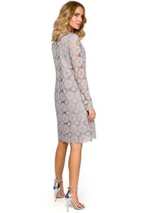 Gray Formal Trapezoid Dress With Lace