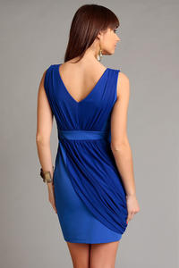 Blue Elegant Draped V-Neckline Mini Dress