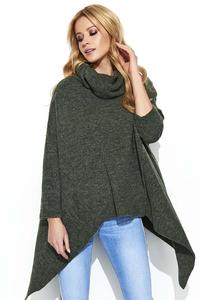 Loose Turtleneck Sweater with Long Sides - Khaki