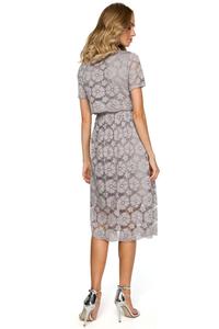 Grey Lace Dress Midi Length