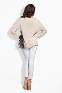 Beige Long Sweater with Gauze Frill