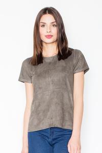 Olive Green Suede T-shirt with Zip at The Back