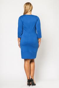Blue Classic 3/4 Sleeves Dress with Zips PLUS SIZE
