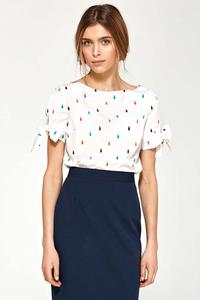Tears Pattern Short Sleeves Blouse with Bows on the Sleeves