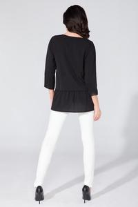 Black Romantic V-Neck Blouse with a Frill