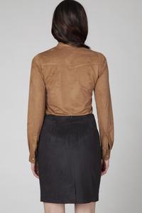 Camel Brown Suede Shirt with Pockets and Snaps Closure