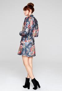 Floral Pattern Short Fall Jacket with Stand-up Collar