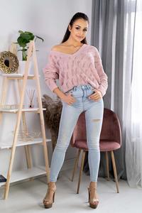 Openwork sweater with a V-neckline - Powder