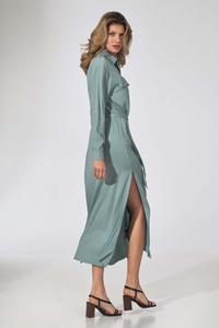 Mint Green Button Closure Belted Midi Dress