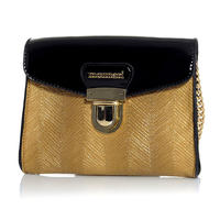 Elegant Shoulder Gold/Black Bag With Gold Chain Monnari