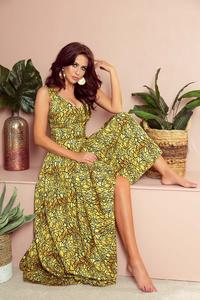 Gold Long Flared Dress with V-neck