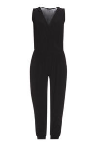 Wrap Around Sleeveless Black Jumpsuit with Shirred Waist