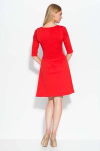 Red Flared 3/4 Sleeves Knee Length Dress