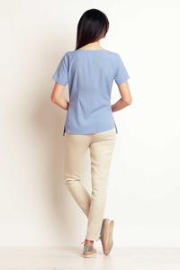 Light Blue Simple Short Sleeves Blouse with Pocket