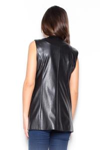 Black Faux Leather Ladies Vest Jacket