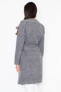 Grey Elegant Big Collar Self Tie Belt Coat