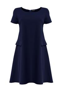 Dark Blue Short Sleeves Flared Dress