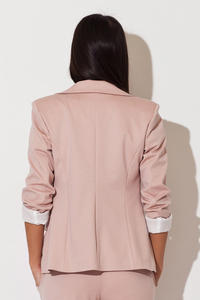 Pink Long Lapel Blazer with Contrast Cuffs