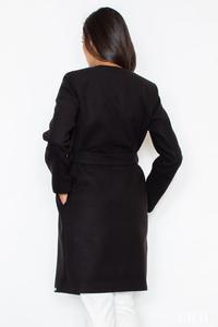 Black Elegant Big Collar Self Tie Belt Coat