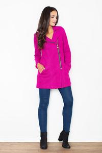 Pink Short Woolen Coat with Asymetrical Zip Closure