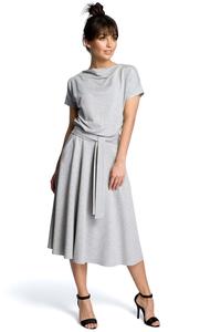 Grey Midi Flared Dress Tied at the Waist