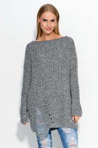 Dark Grey Oversized Sweater with Trendy Holes