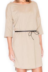 Beige Casual Comfy 3/4 Sleeves Mini Dress with Belt