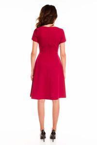 Dark Red Short Sleeves Midi Flared Dress