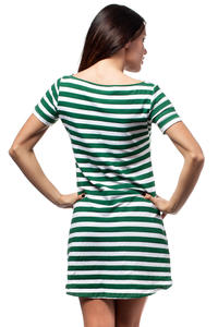 Green Bateau Neck Striped Dippy Hemline Shift Dress