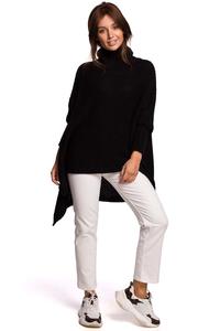 Black Asymmetric Turtleneck Poncho-Sweater