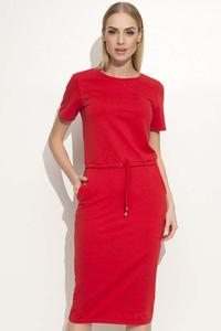 Red Simple Casual Drawsstring Waist Dress