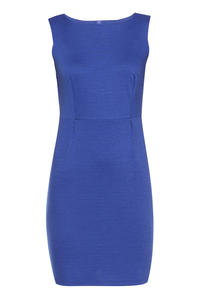 Cornflower Blue Bateau Neck Seam Shift Slit Dress