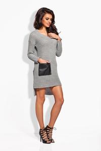 Light Grey Knitted Tunic With Leather Pocket