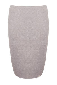 Grey Flecked Pencil Skirt with Hem Emblem