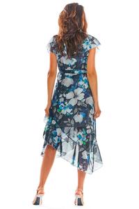 Nevy Blue Envelope Dress Midi in Flowers with a frill