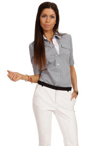 Slim Fit Seam Collared Dark Grey Shirt with Flap Chest Pocket