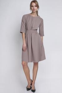 Beige Slim Waist 3/4 Sleeves Smart Dress