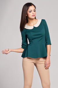 Green Seam Top with Frilled Hemline and Elbow Length Sleeves