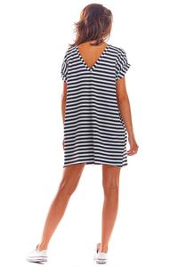 Black Loose Summer Dress with a V-neck on the back with stripes