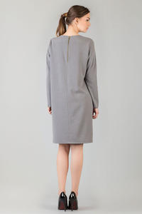 Grey Shift Dress with Bateau Neckline and Back Gathered Waist