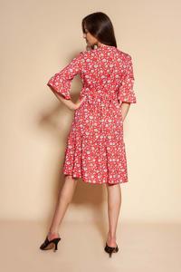 Red Frilled Dress with Buttons Closure