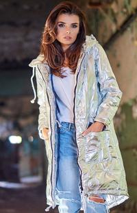 Silver Glossy Hooded Parka Coat