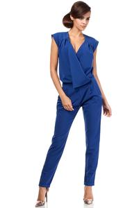 Blue Elegant V-Neckline Wrap Front Jumpsuit