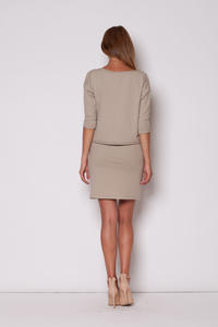 Subtle Flecked Overlay Beige Dress with Asymmetrical Top