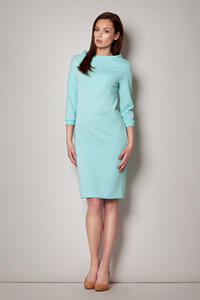 Mint High Neck Textured Shift Dress with 3/4 Sleeves